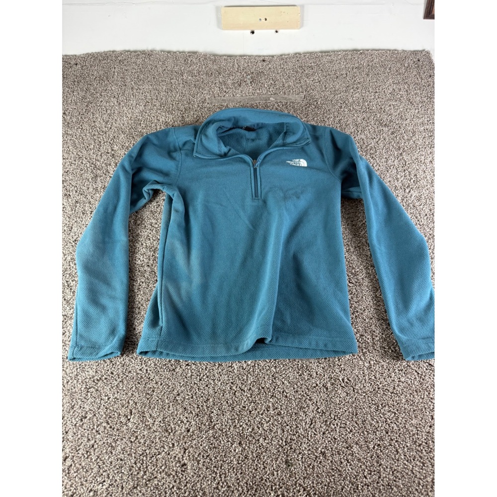 The North Face Mens Small Teal Blue Quarter Zip Fleece Pullover Jacket Logo